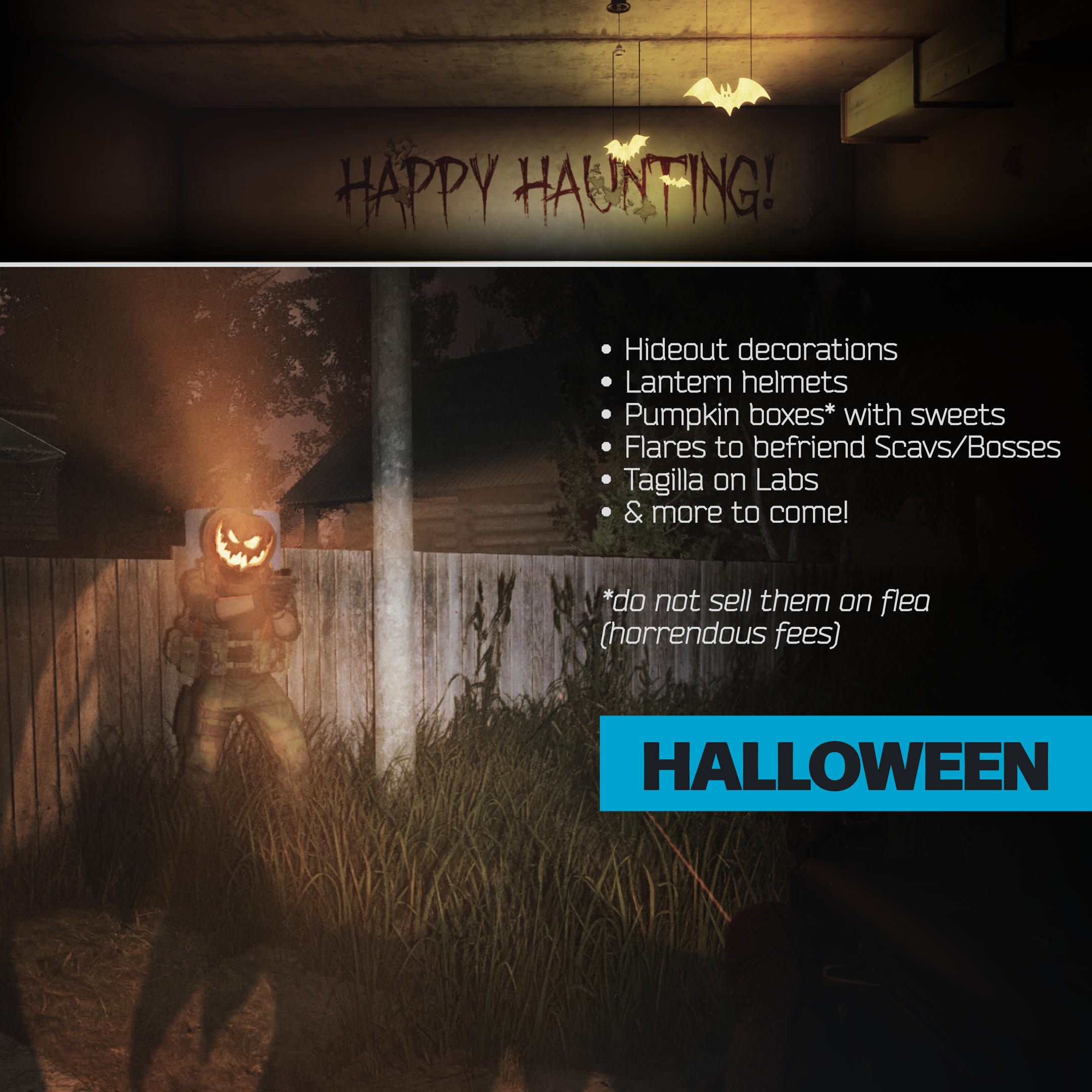 Image showing the Tarkov Halloween event and summarizing the in-game changes.