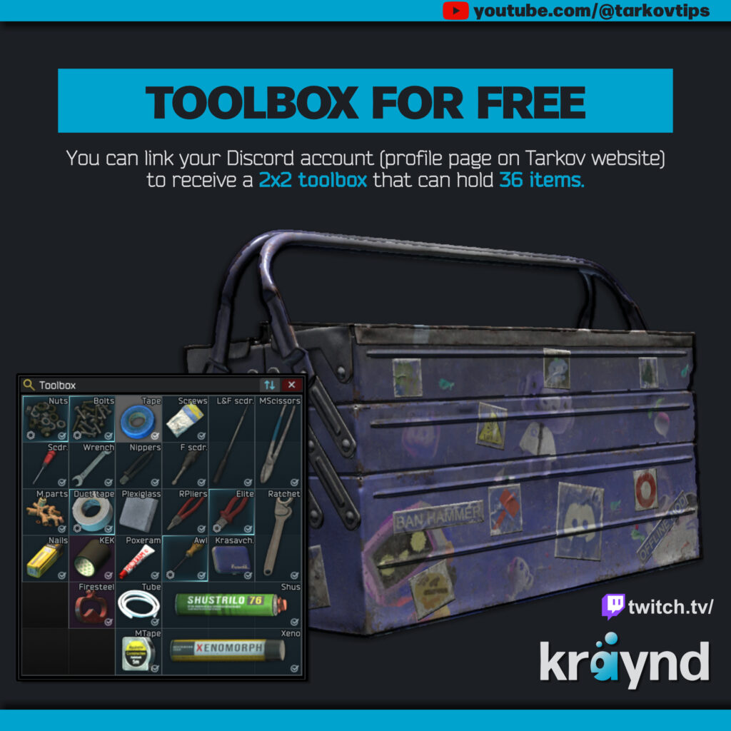 The purple toolbox and items that can fit inside