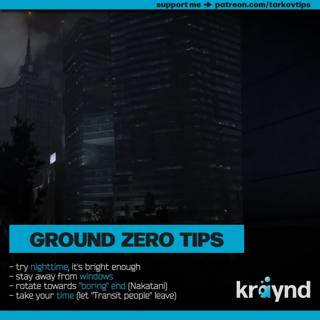 Escape from Tarkov: Ground Zero map at night.