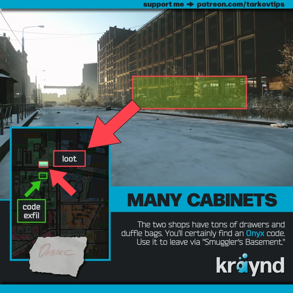 Escape from Tarkov: Nikitskaya Street during winter.