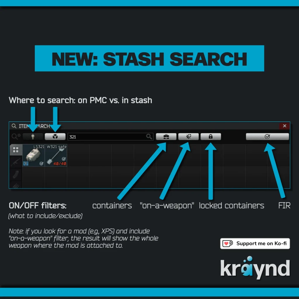 Escape from Tarkov: the search UI in stash