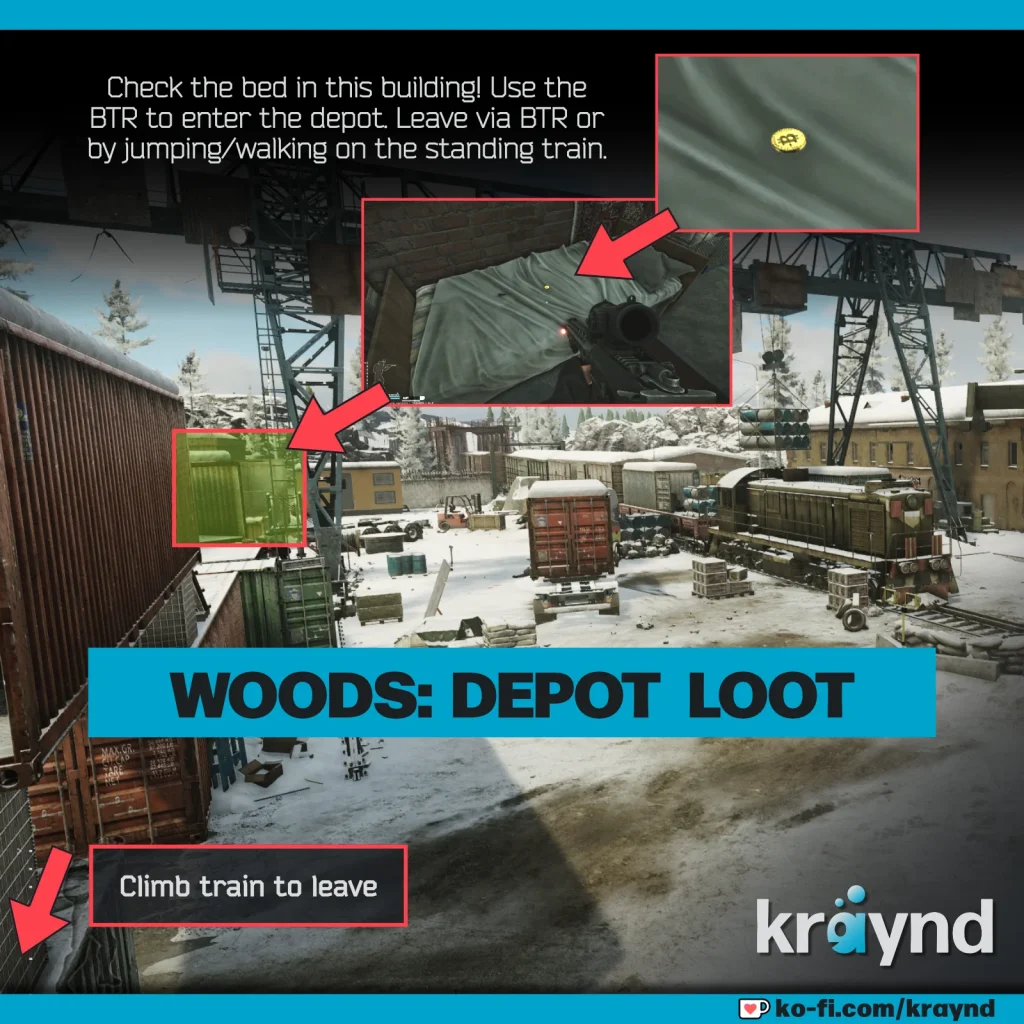 Escape from Tarkov: the New Depot area on woods, bird's eye view